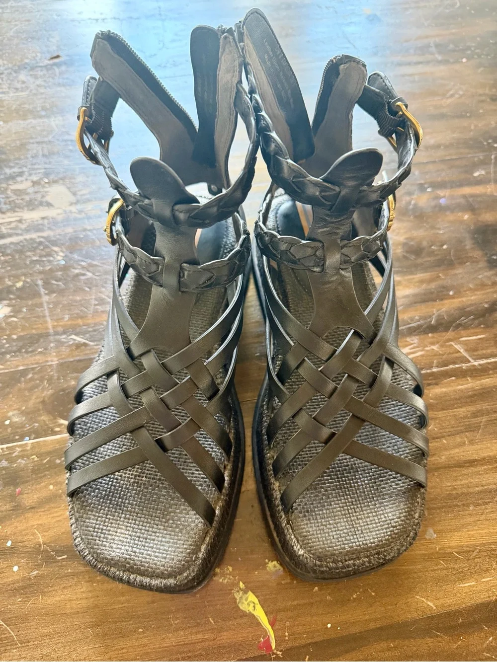 Sam Edelman Black Woven Gladiator Platform Sandals - Women